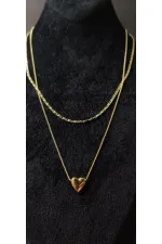 Collier à double chaîne en or en forme de cœur