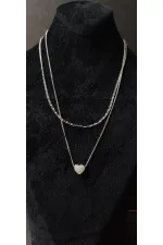 Collier à double chaîne en argent en forme de cœur