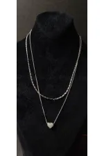 Collier à double chaîne en argent en forme de cœur