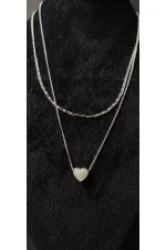 Collier à double chaîne en argent en forme de cœur