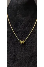 Minimalist Gold-Look Necklace with Butterfly Design