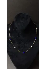 Minimalist Necklace with Blue Stone and Pearl Details