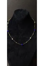 Minimalist Necklace with Blue Stone and Pearl Details