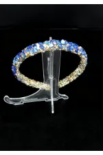 Diadème de cheveux en pierre bleue et dorée – Pince à cheveux élégante faite main avec détails en cristal