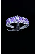 Mor Taşlı Geniş Taç – Gümüş Tonlu El Yapımı Özel Tasarım