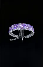 Mor Taşlı Geniş Taç – Gümüş Tonlu El Yapımı Özel Tasarım