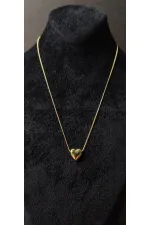 Minimalist Gold-Look Necklace with Shiny Heart Design