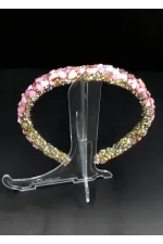 Pembe & Gümüş Taşlı Saç Tacı – El Yapımı Kristal Detaylı Şık Toka