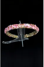 Pembe & Gümüş Taşlı Saç Tacı – El Yapımı Kristal Detaylı Şık Toka