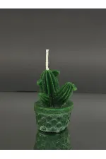 Decorative Candle with Potted Cactus Figurine