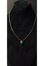 Turkuaz Kalp Taşlı Minimal Gold Görünümlü Kolye