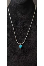 Turquoise Heart Stone Minimalist Silver Tone Necklace