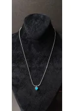 Turquoise Heart Stone Minimalist Silver Tone Necklace