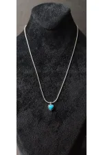 Turquoise Heart Stone Minimalist Silver Tone Necklace