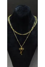 Çift Zincirli Fiyonk Figürlü Kadın Kolye