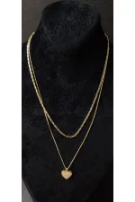 Collier à double chaîne dorée en forme de cœur