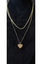 Collier à double chaîne dorée en forme de cœur