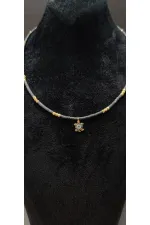 Kaplumbağa Figür Detaylı Boncuklu Kadın Kolye - Gri