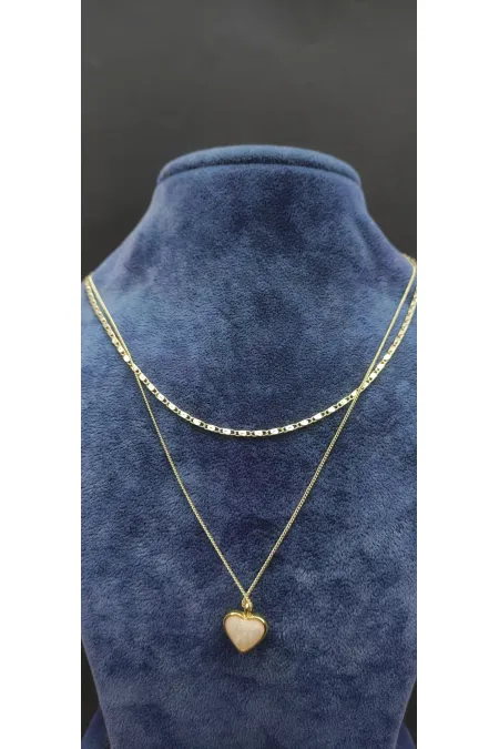 Collier à double rang orné de pierres en forme de cœur et d'un effet doré