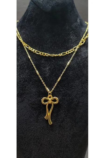 Collier pour femme à double chaîne en forme de nœud