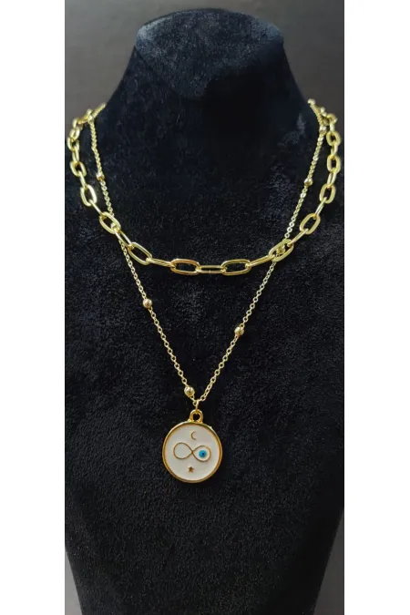 Collier pour femme à double chaîne avec symbole de l'infini