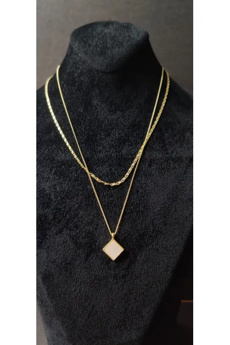 Collier double pour femme à motif géométrique carré