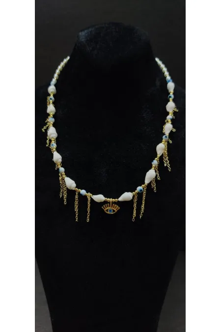 Collier pour femme avec détail œil et chaîne, perles