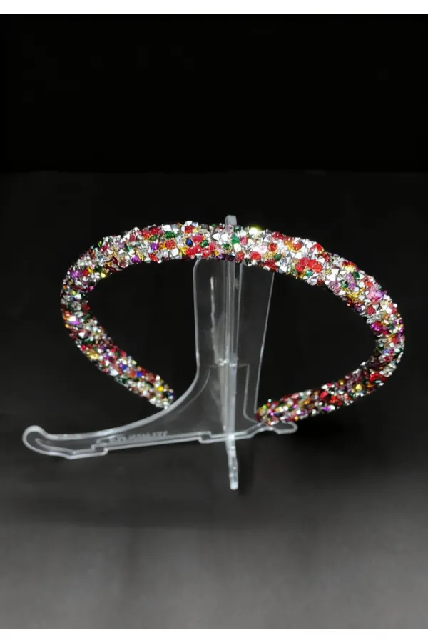 Çok Renkli Taşlı İnce Taç – El Yapımı Özel Tasarım Saç Aksesuarı