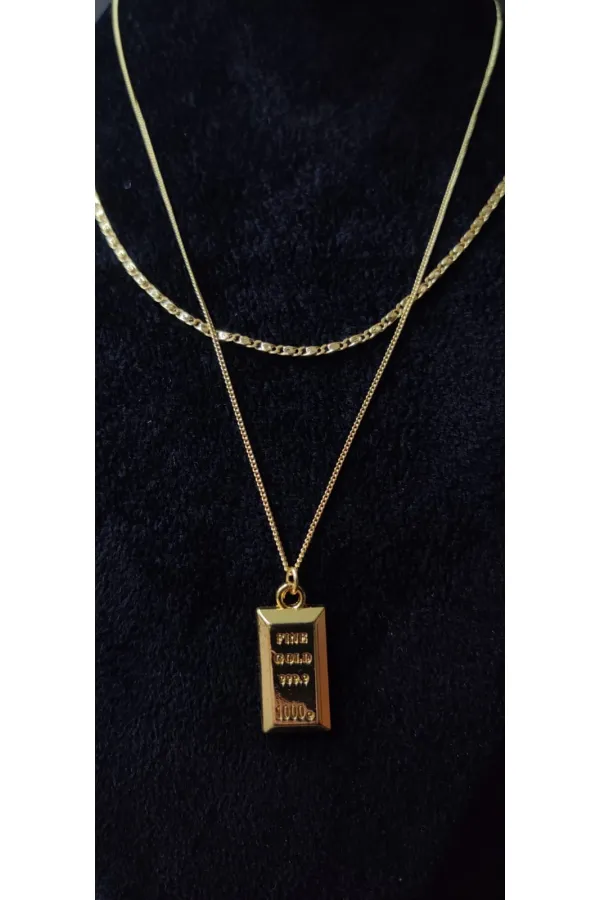 Collier double rang avec barre en or