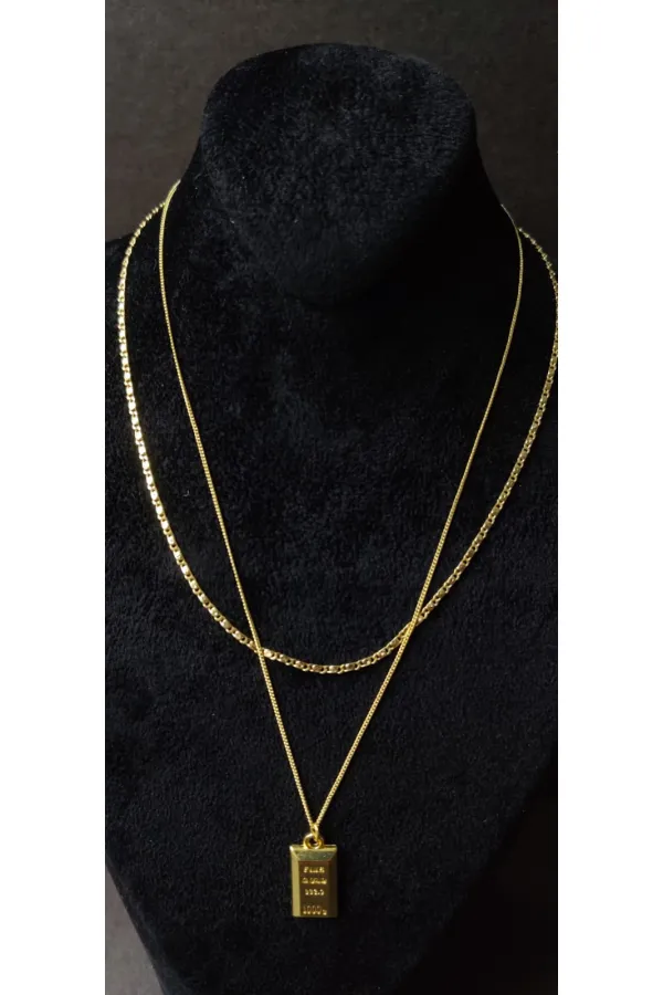 Collier double rang avec barre en or