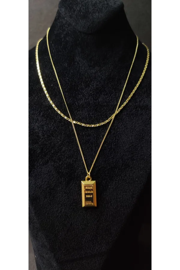 Collier double rang avec barre en or