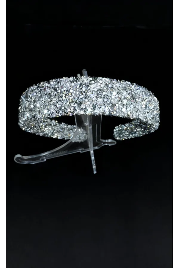 Gümüş Taşlı Geniş Taç – El Yapımı Özel Tasarım Saç Aksesuarı