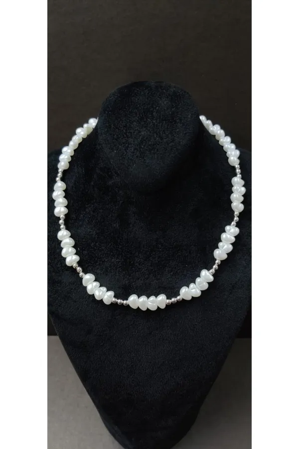 Pearl Detail Minimalist Silver Tone Necklace