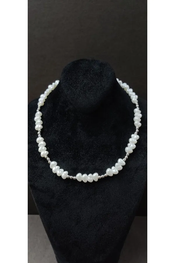 Pearl Detail Minimalist Silver Tone Necklace