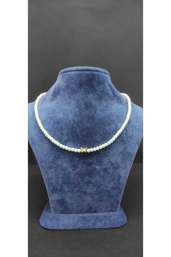 İnci Dizilimli Kelebek Detaylı Choker Kolye