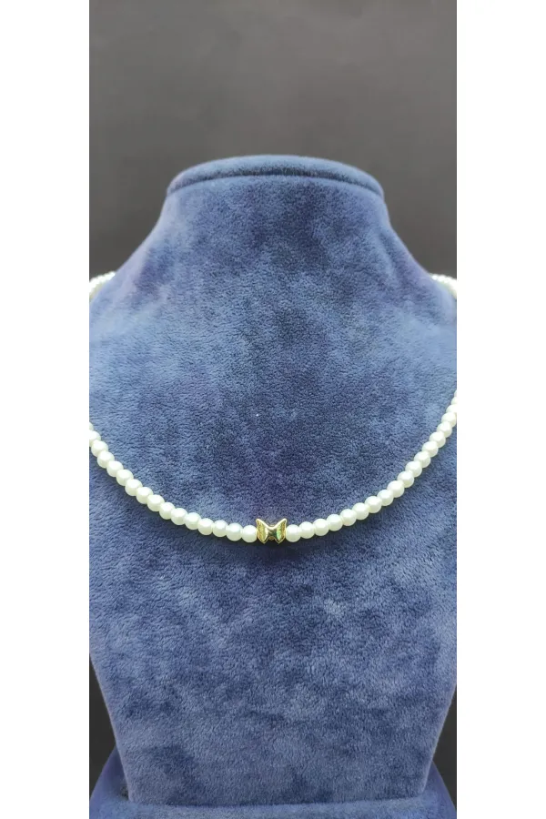 İnci Dizilimli Kelebek Detaylı Choker Kolye