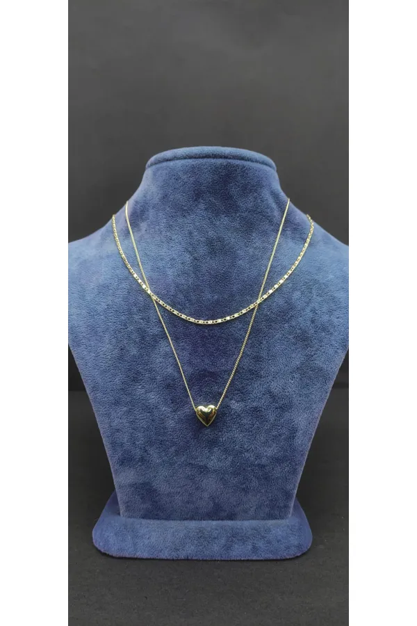 Heart-shaped double-layered gold-look necklace