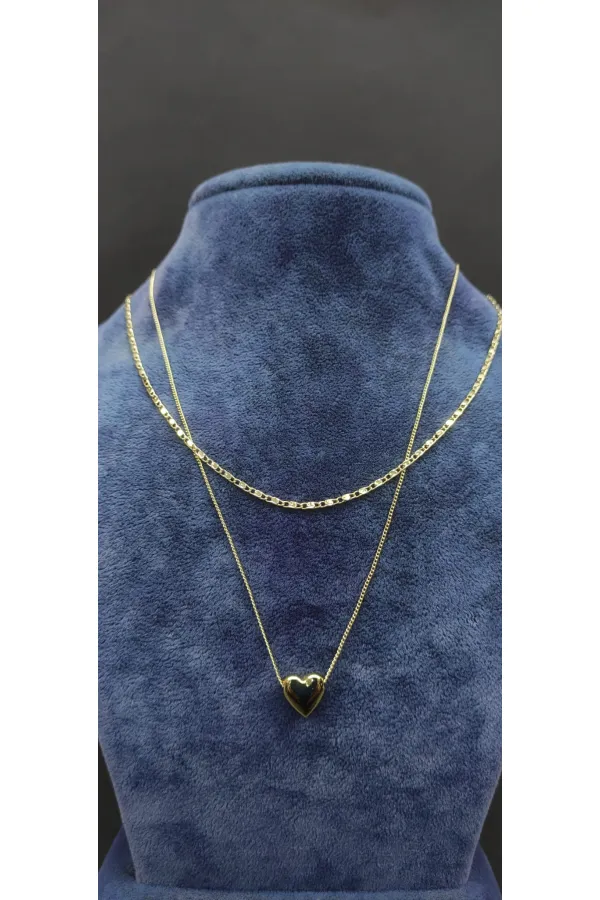 Heart-shaped double-layered gold-look necklace