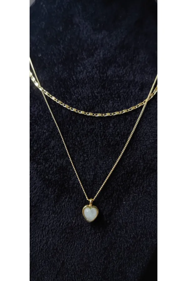 Kalp Figürlü Çift Katmanlı Minimal Kolye