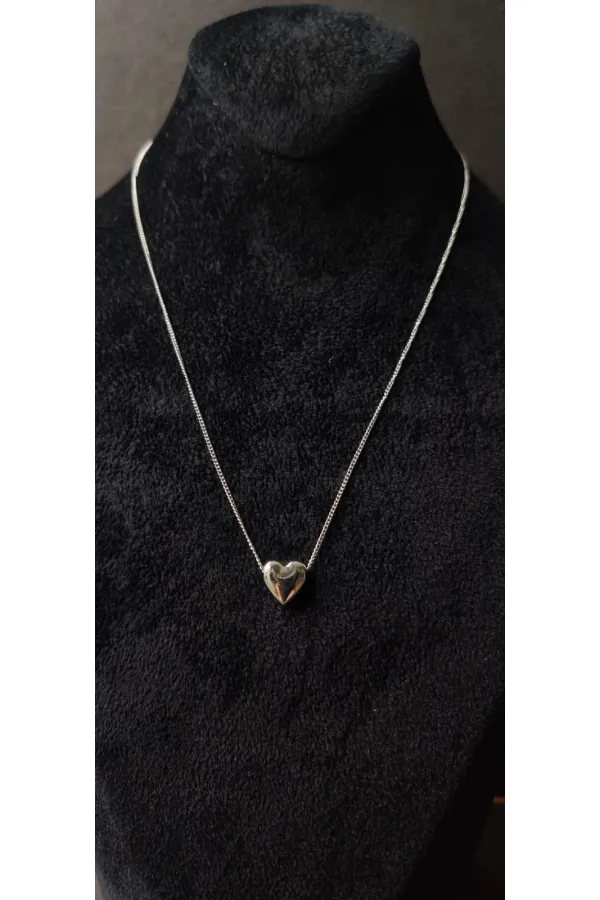 Kalp Figürlü Minimal Gümüş Ton Kolye