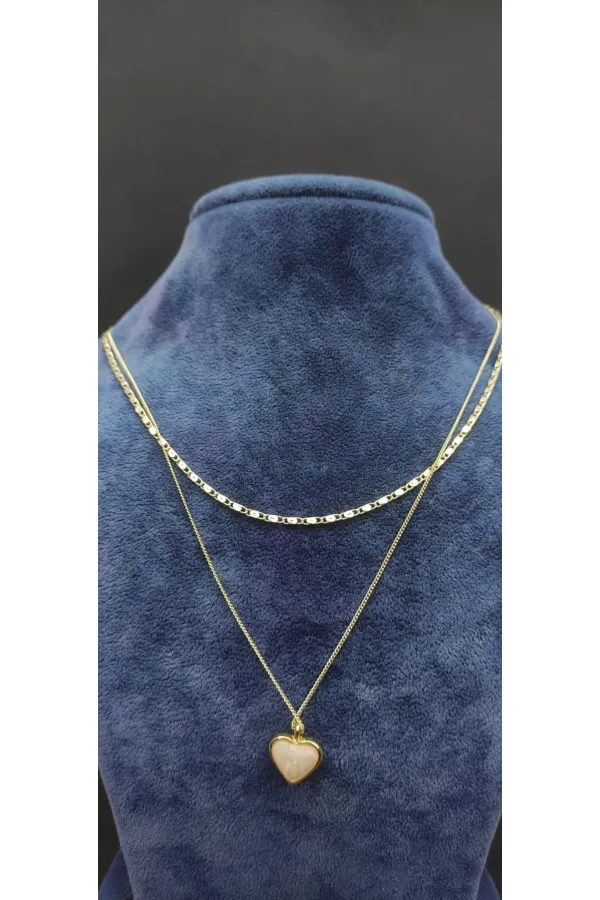 Collier à double rang orné de pierres en forme de cœur et d'un effet doré