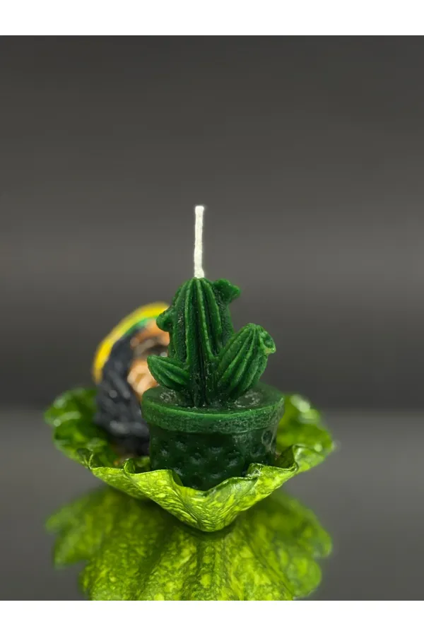 Decorative Candle with Potted Cactus Figurine