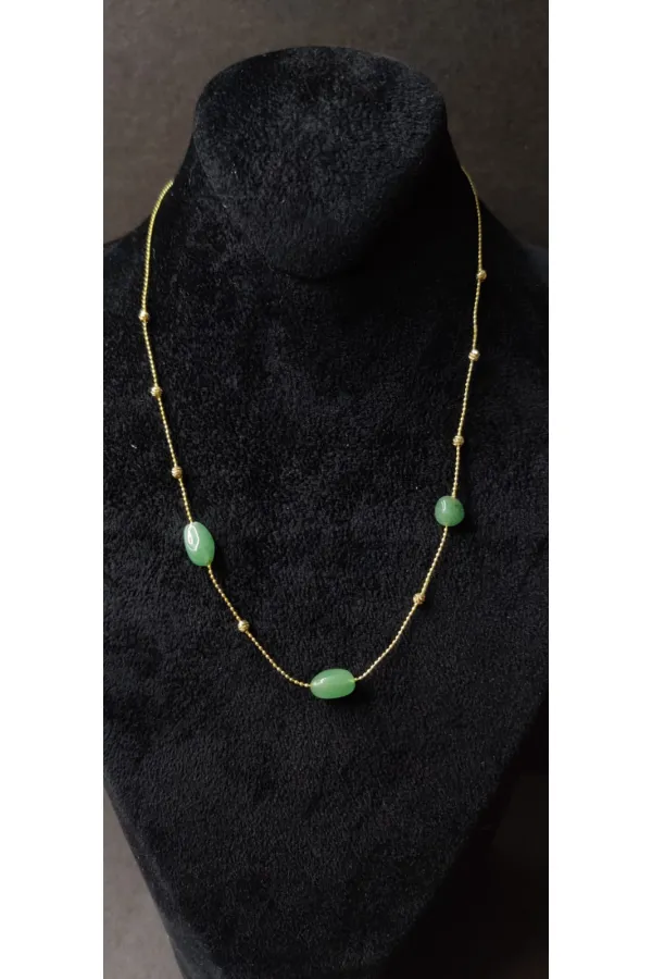 Minimalist Necklace with Green Stone Detail