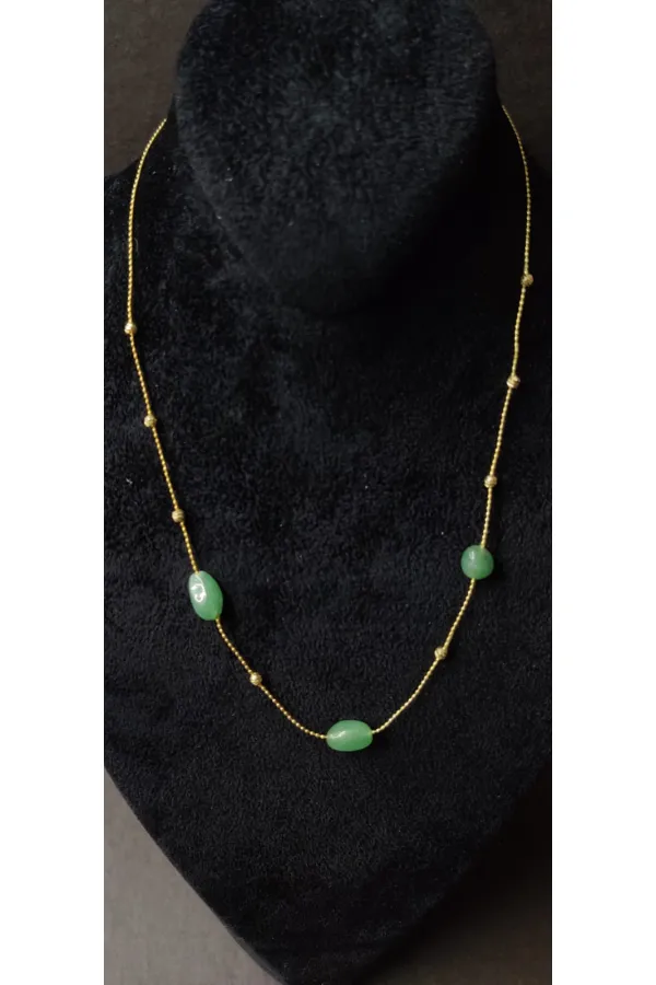 Minimalist Necklace with Green Stone Detail