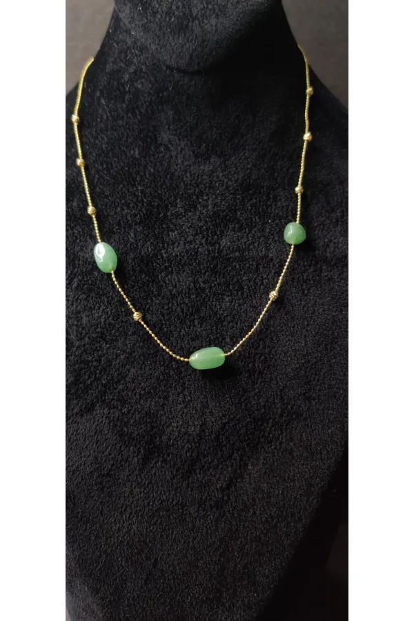 Minimalist Necklace with Green Stone Detail