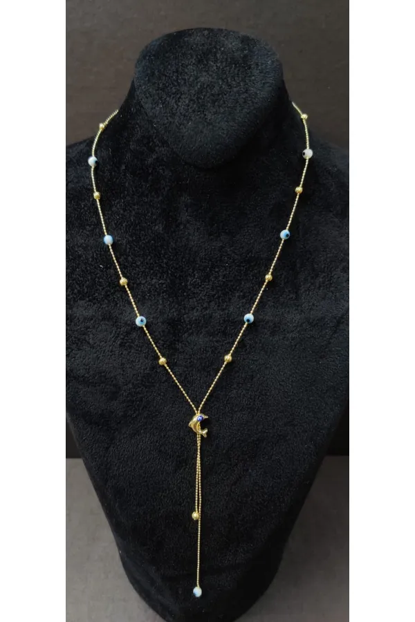 Minimalist Necklace with Dolphin Figurine and Evil Eye Bead Detail