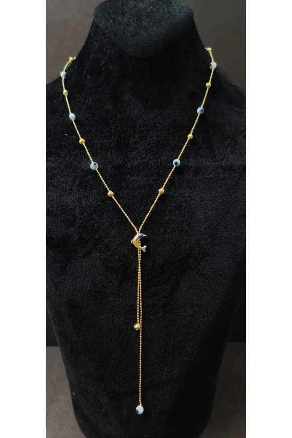 Minimalist Necklace with Dolphin Figurine and Evil Eye Bead Detail