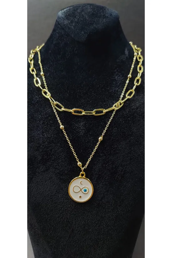 Çift Zincirli Sonsuzluk Figürlü Kadın Kolye