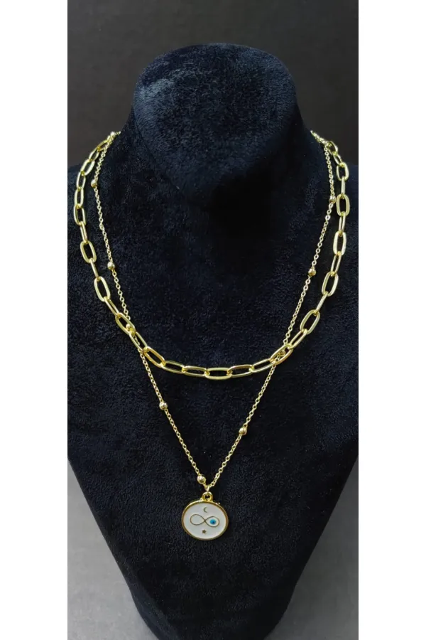 Çift Zincirli Sonsuzluk Figürlü Kadın Kolye