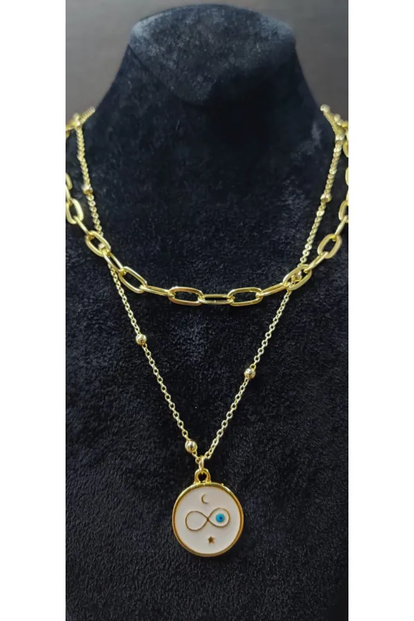 Çift Zincirli Sonsuzluk Figürlü Kadın Kolye